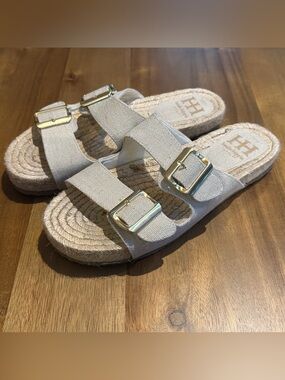 Haute Hippie Naomi Beige Espadrille Sandals with Gold Buckle Size 8.5 (runs big)